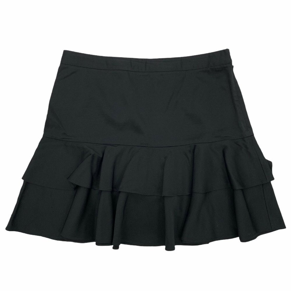Club Monaco Black Satin Tiered Ruffle Mini Skirt